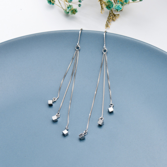 Sterling Silver Square Drop Earrings-5