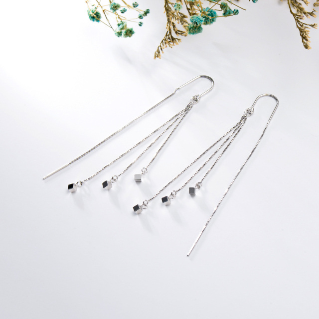 Sterling Silver Square Drop Earrings-6