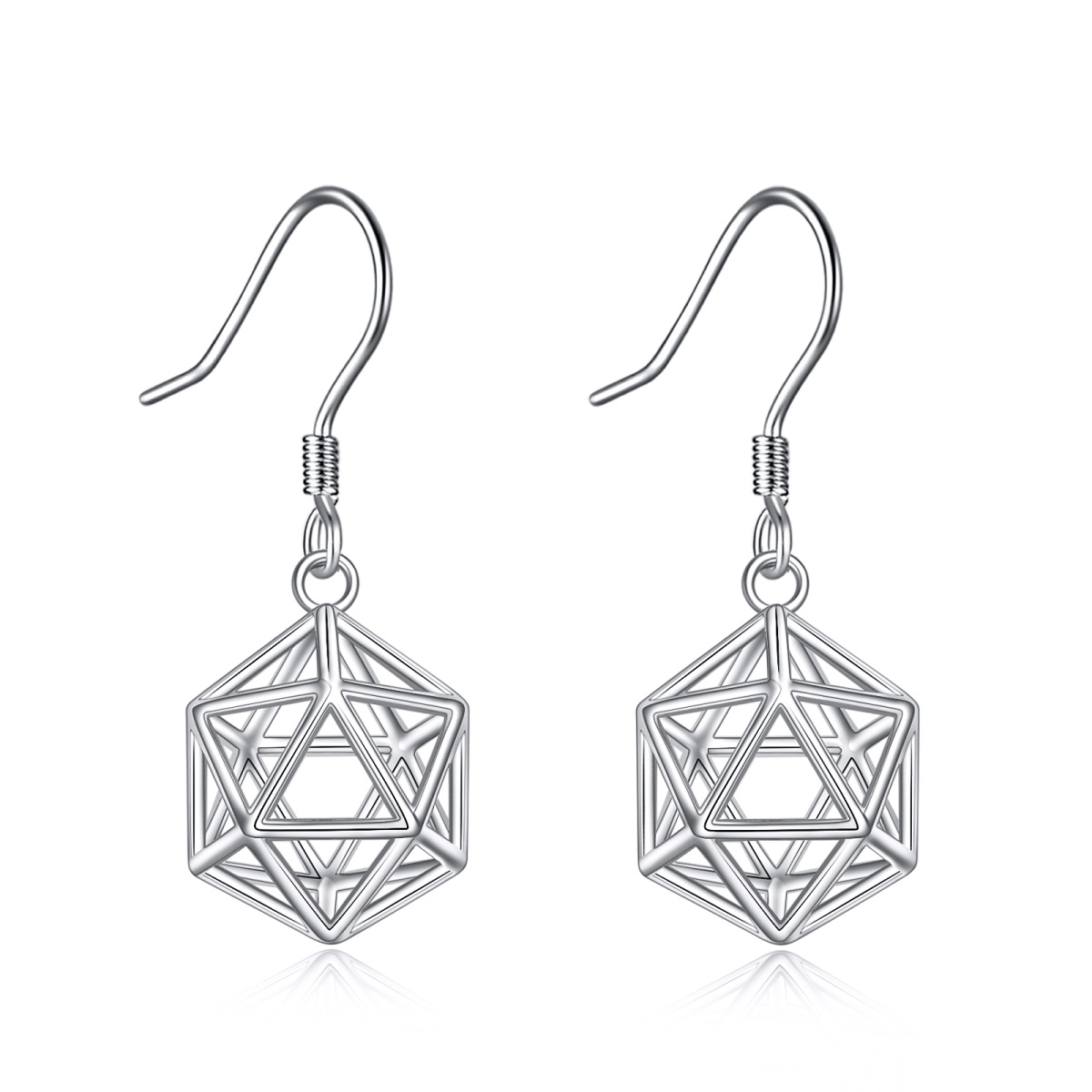 Sterling Silver Square Drop Earrings-1