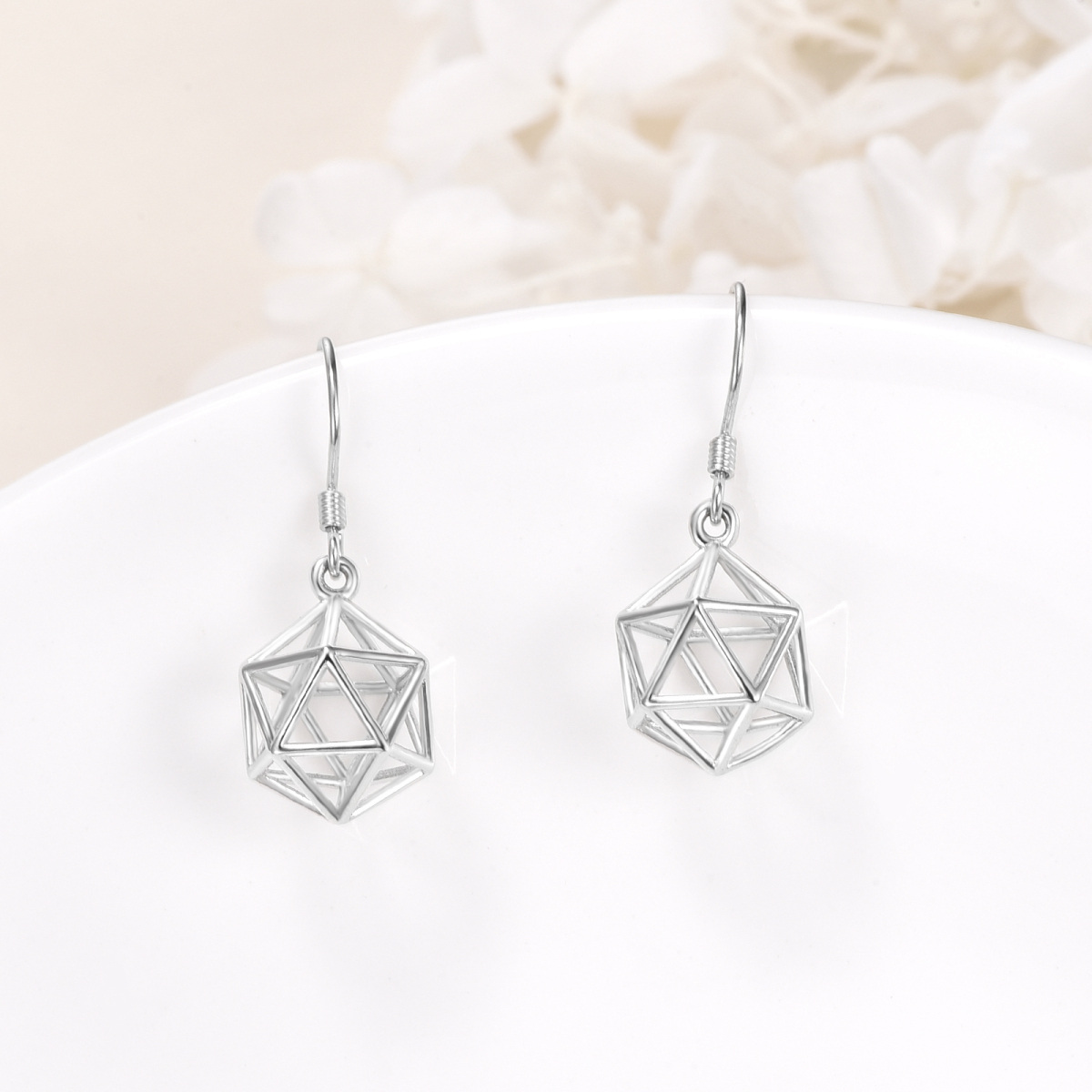 Sterling Silver Square Drop Earrings-3