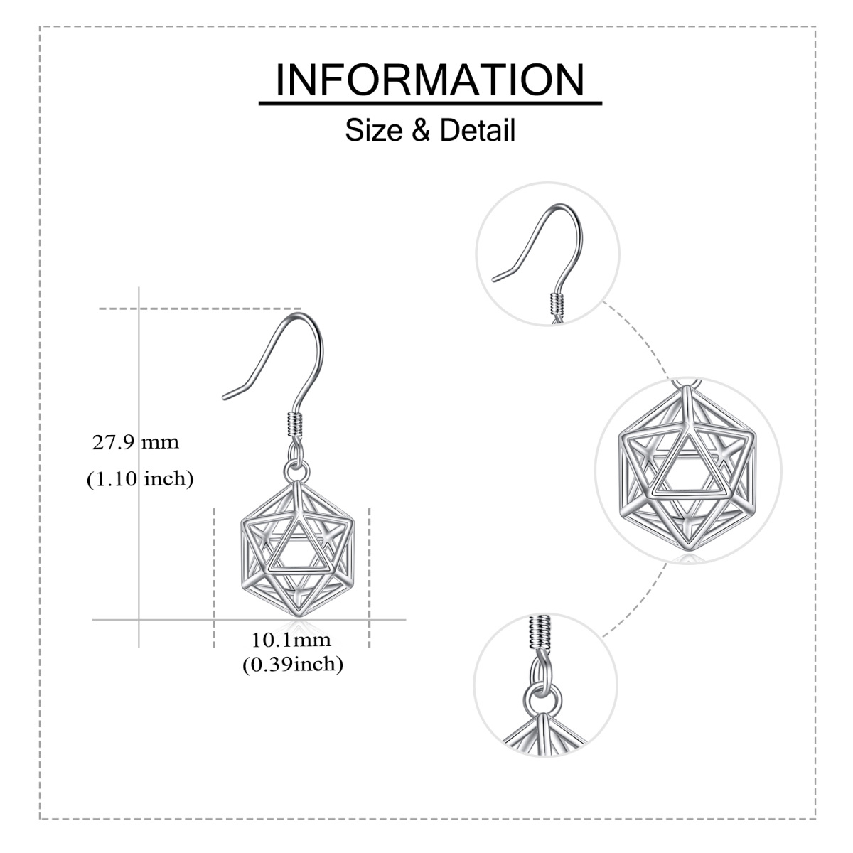 Pendants d'oreilles carrés en argent sterling-5