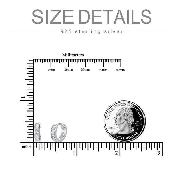 Sterling zilveren vierkante Cubic Zirconia hoepel oorbellen-5