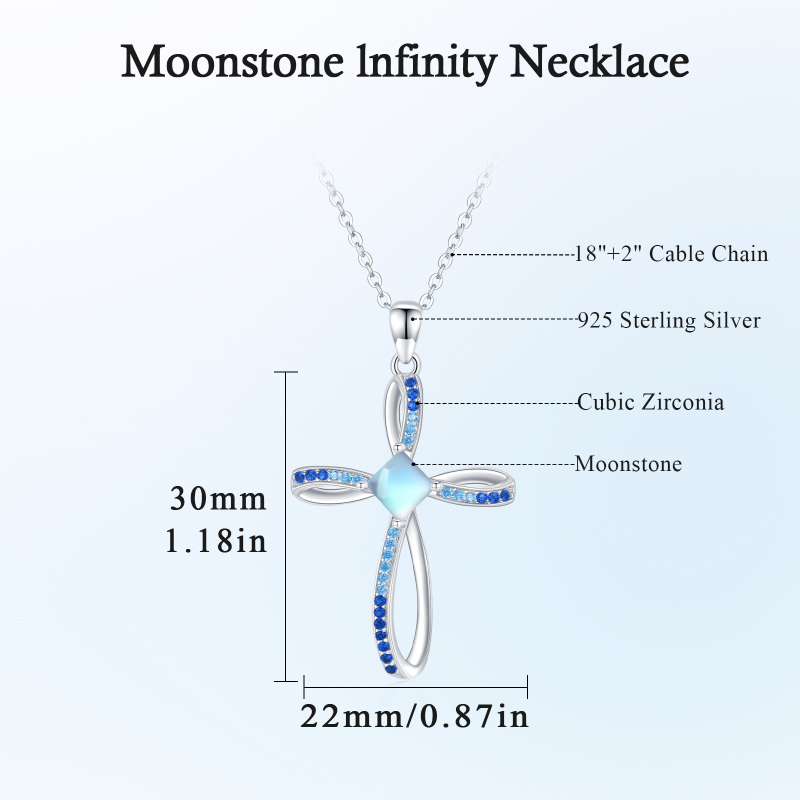 Sterling Silver Square Moonstone Cross & Celtic Knot Pendant Necklace-6