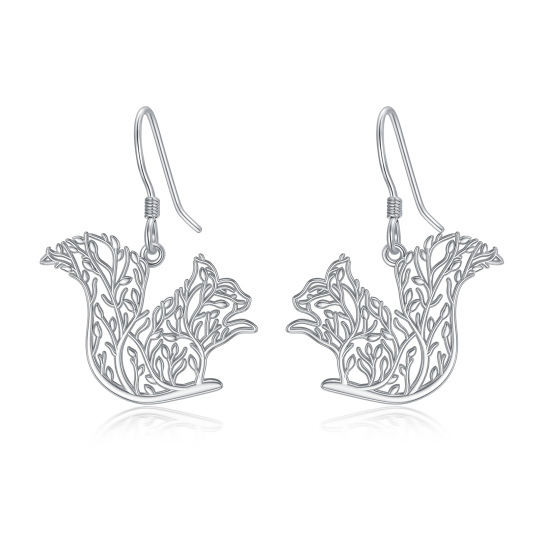 Sterling Silver Squirrel & Tree Of Life Drop Earrings