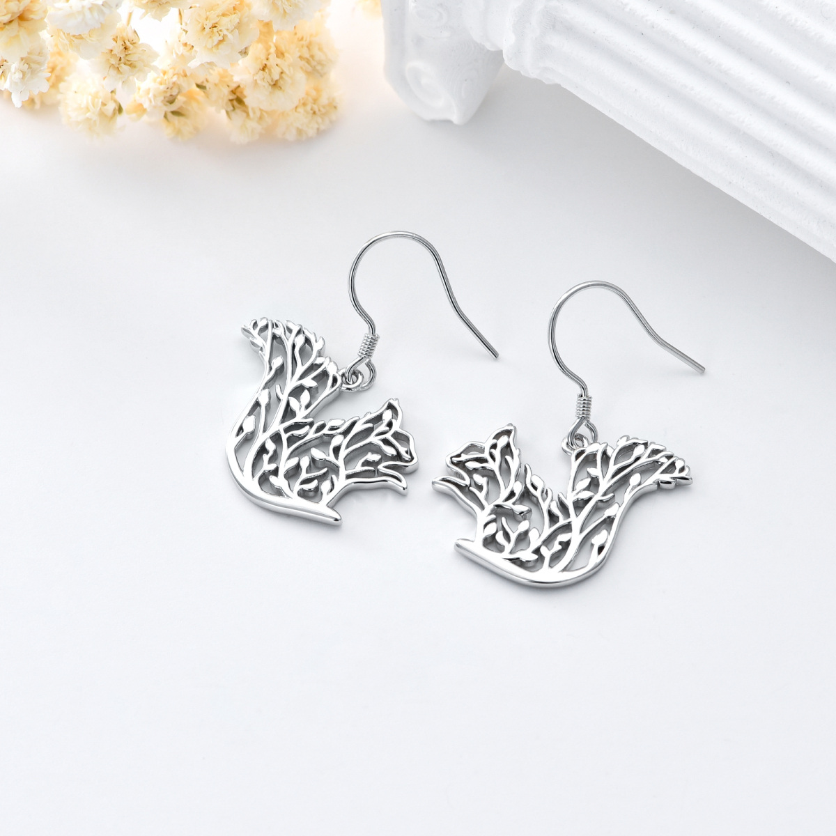 Sterling Silver Squirrel & Tree Of Life Drop Earrings-4