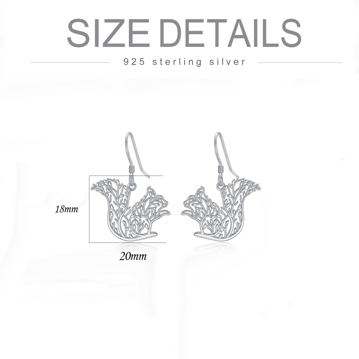 Sterling Silver Squirrel & Tree Of Life Drop Earrings-5