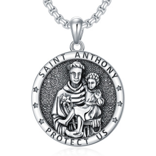 Sterling Silver St. Anthony Coin Pendant Necklace with Engraved Word for Men-5