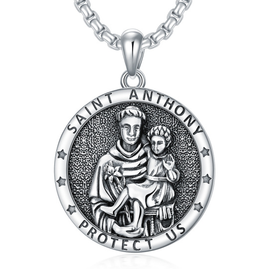 Collana con ciondolo a forma di moneta di Sant'Antonio in argento sterling con parola incisa per uomo