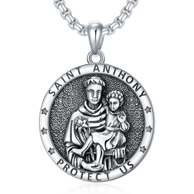 Sterling Silver St. Anthony Coin Pendant Necklace with Engraved Word for Men-3