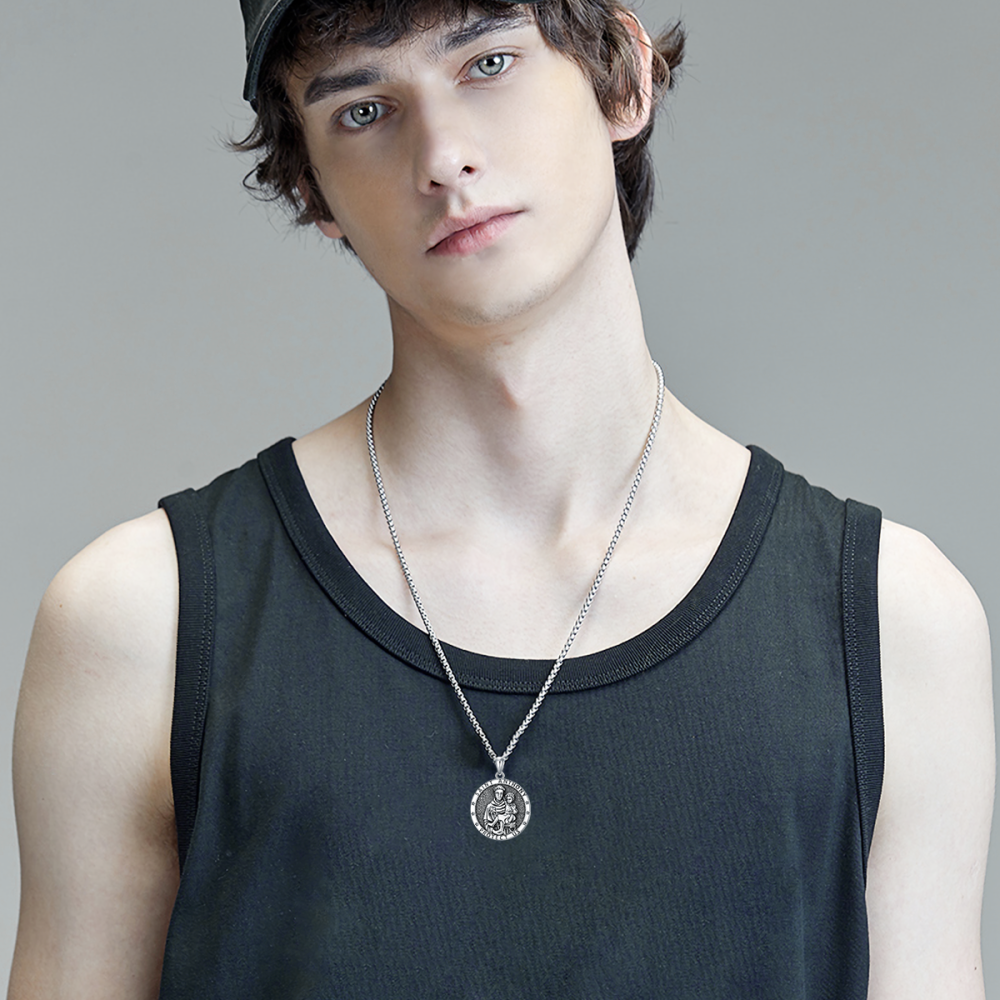 Collier avec pendentif en forme de pièce de monnaie de Saint-Antoine en argent sterling avec mot gravé pour homme-2