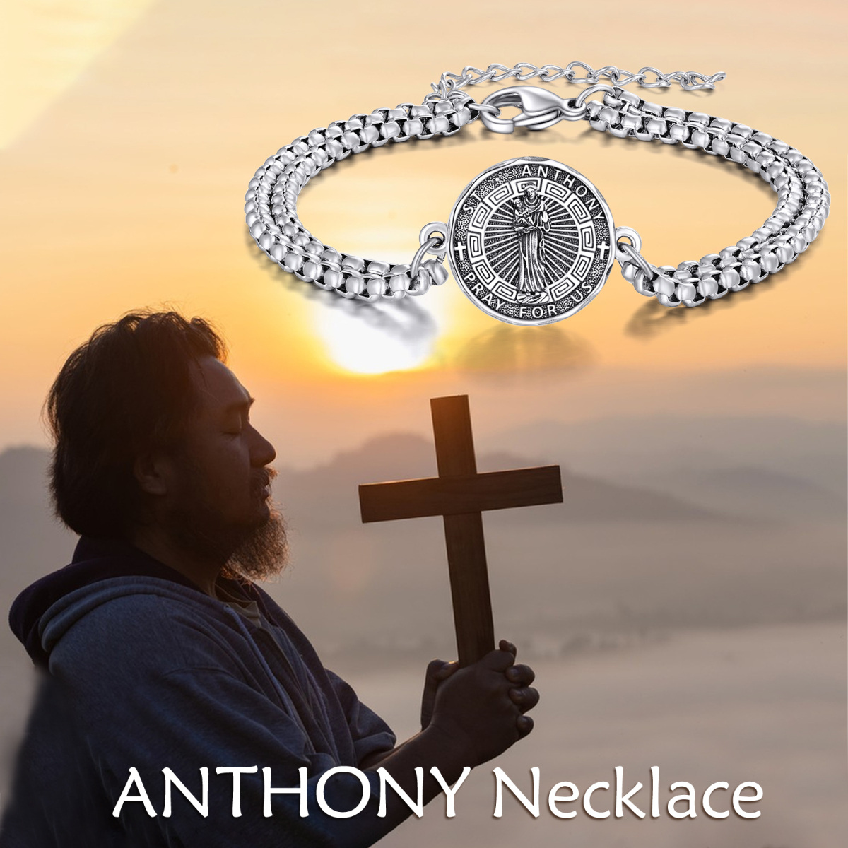 Sterling Silver St. Anthony Pendant Bracelet for Men-6