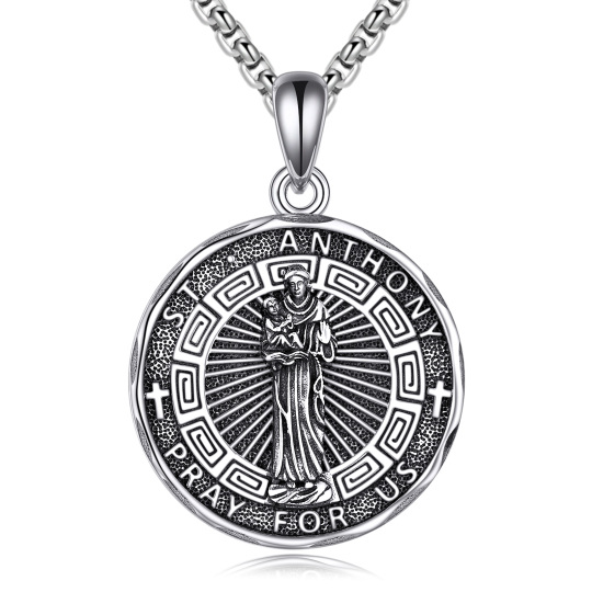 Sterling Silver St. Anthony Pendant Necklace for Men