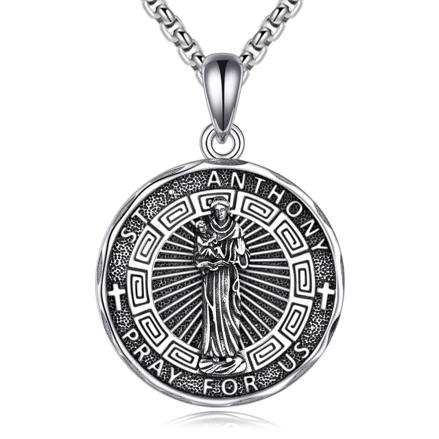 Sterling Silver St. Anthony Pendant Necklace for Men-1