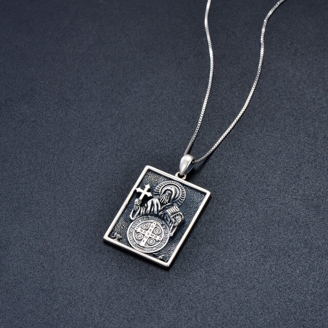 Sterling zilveren St Benedict medaille bar ketting voor mannen-4