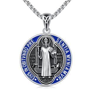 Sterling Silver St Benedict Medal Pendant Necklace for Men-5