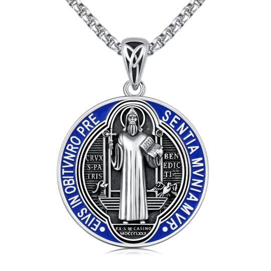 Collier avec pendentif médaille de Saint Benoît en argent sterling pour homme