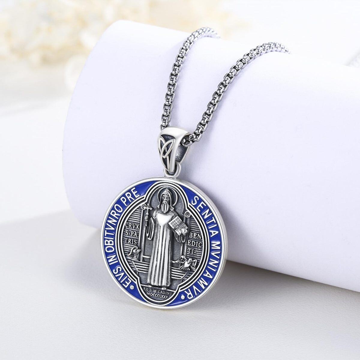 Collier avec pendentif médaille de Saint Benoît en argent sterling pour homme-3