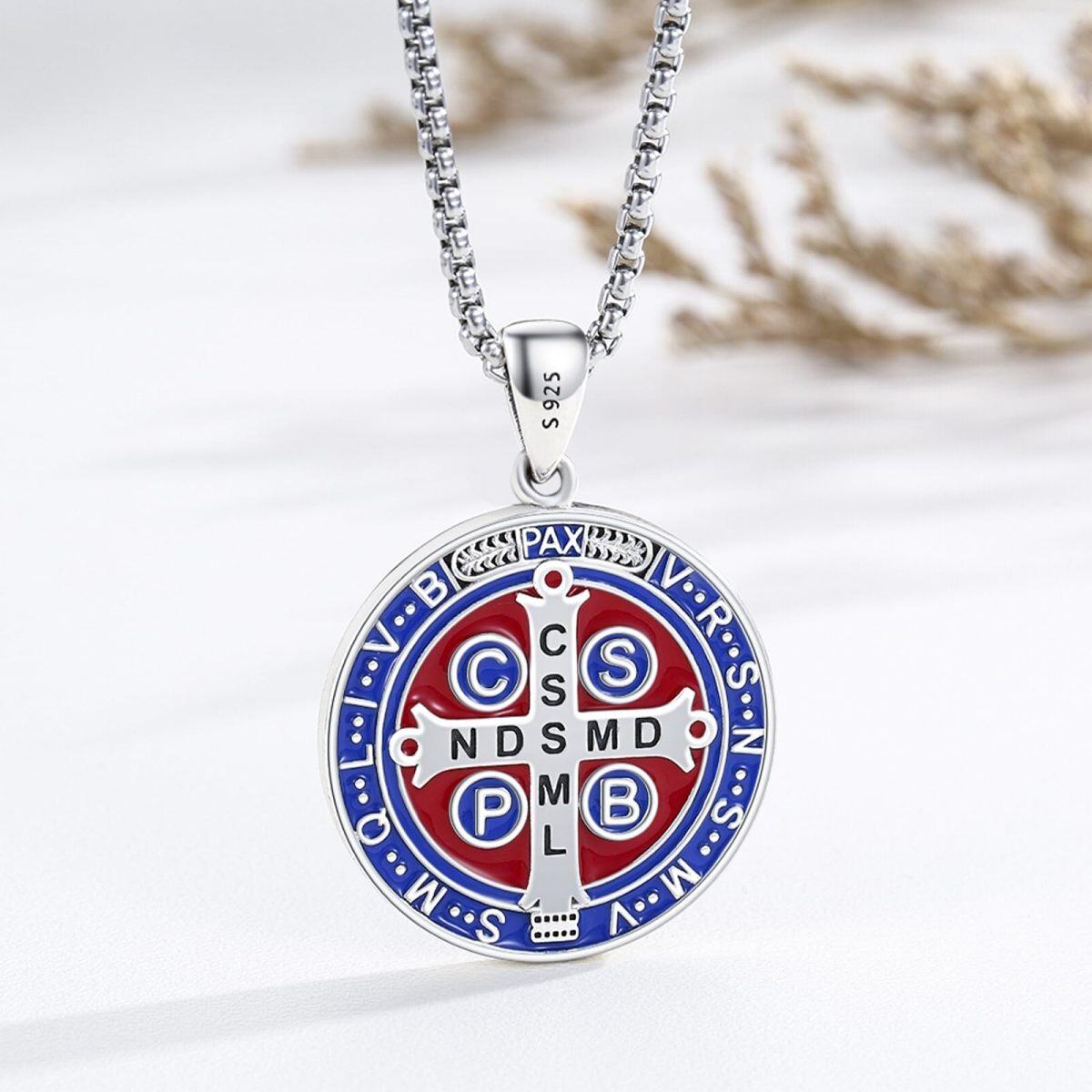 Sterling Silver St Benedict Medal Pendant Necklace for Men-4