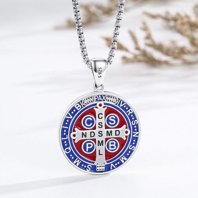 Collana da uomo con ciondolo con medaglia di San Benedetto in argento sterling-4