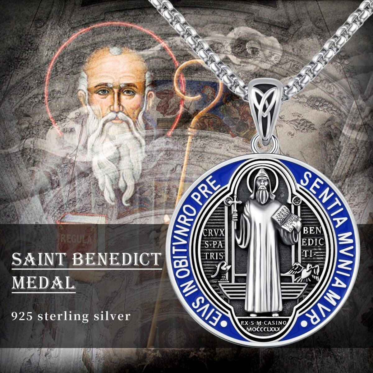 Sterling Silver St Benedict Medal Pendant Necklace for Men-6