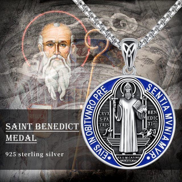 Collier avec pendentif médaille de Saint Benoît en argent sterling pour homme-6