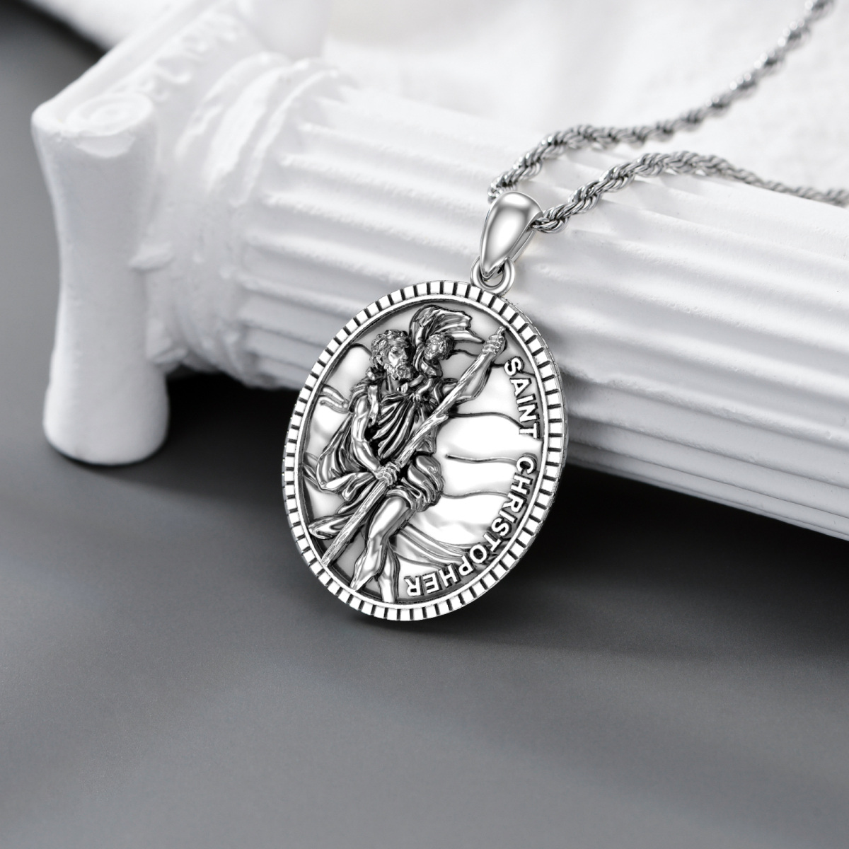 Sterling Silber St. Christopher Protect Us Anhänger Halskette für Männer mit Rope Chain-3