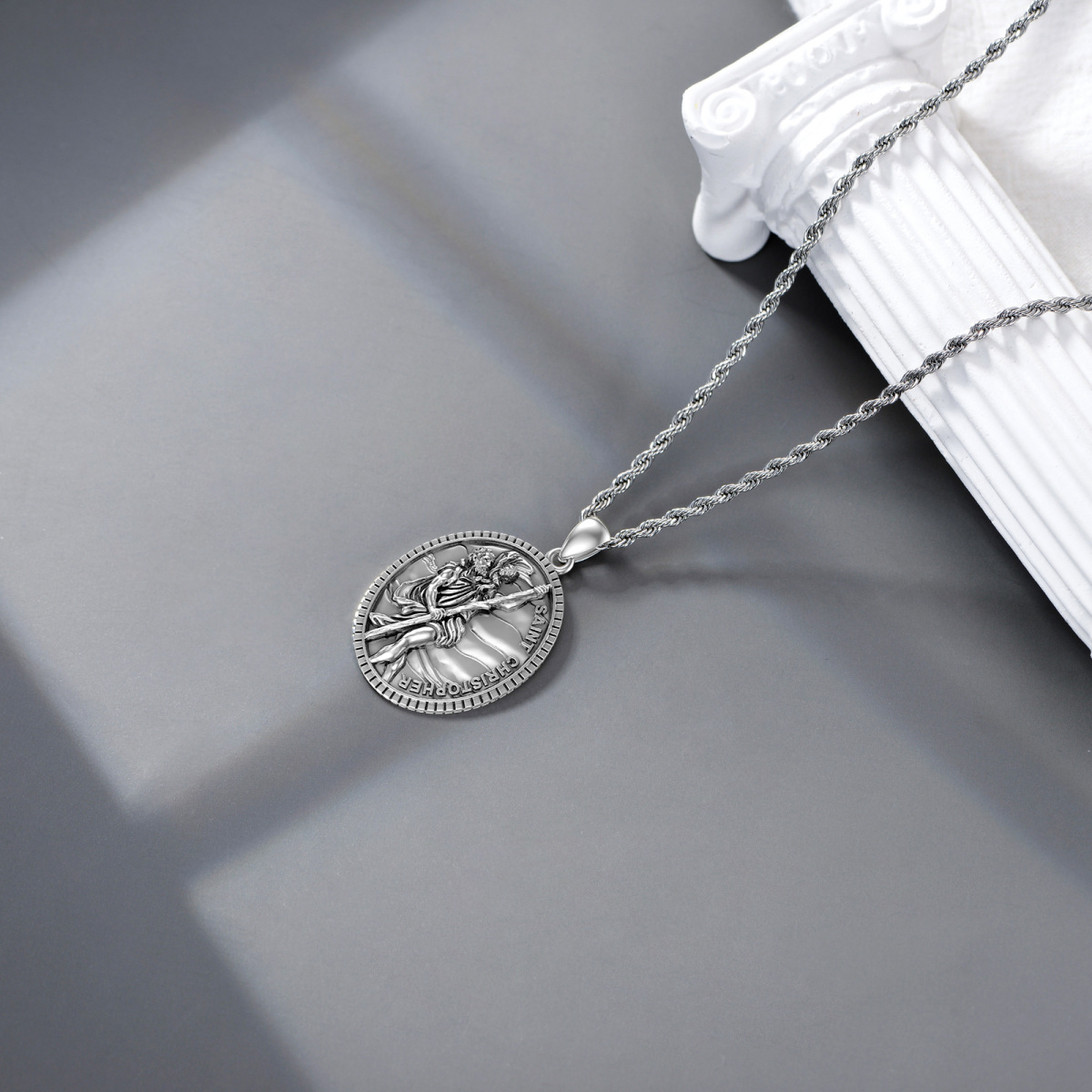 Sterling Silber St. Christopher Protect Us Anhänger Halskette für Männer mit Rope Chain-4