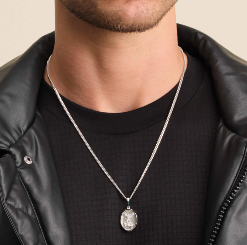 Pendentif Saint Michel en or blanc 14 carats-2