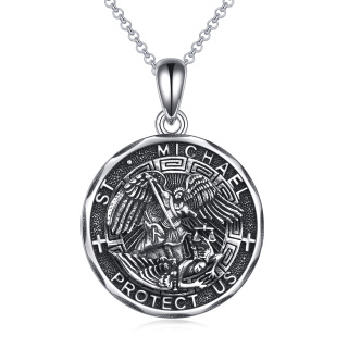 Sterling Silver St Michael Protect Us Pendant Necklace for Men-34