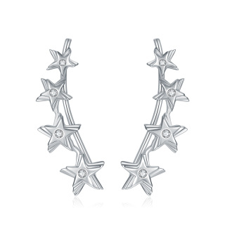 Sterling Silver Cubic Zirconia Star Climber Earrings-56