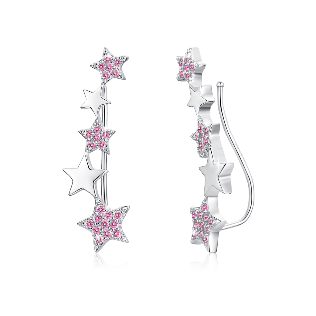 Sterling Silver Cubic Zirconia Star Climber Earrings-1