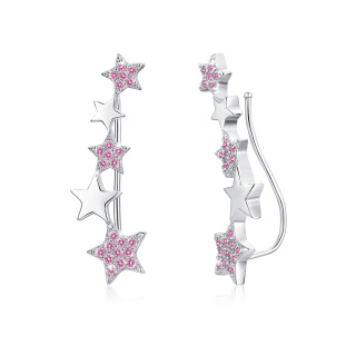 Sterling Silver Cubic Zirconia Star Climber Earrings-43