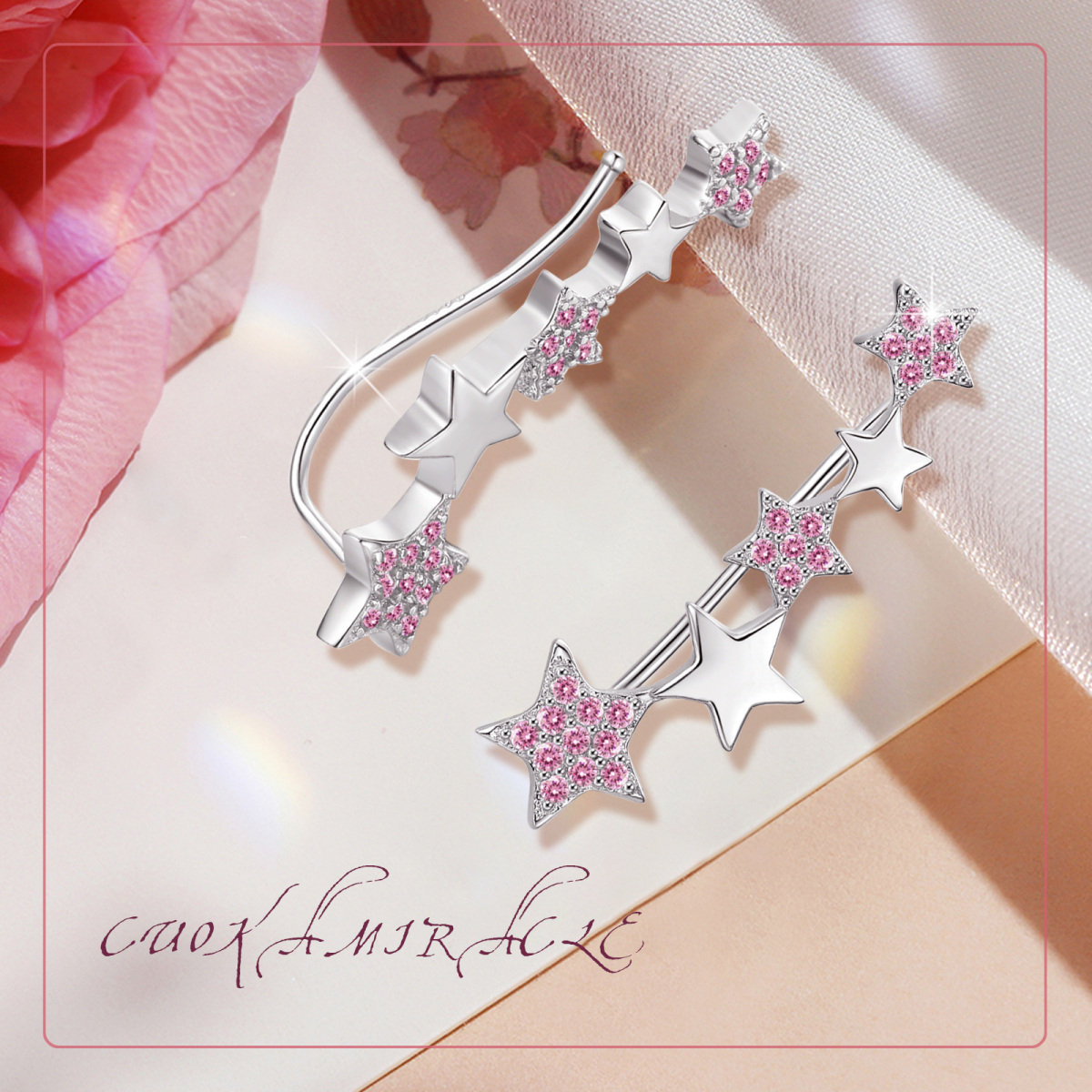 Sterling Silver Cubic Zirconia Star Climber Earrings-7