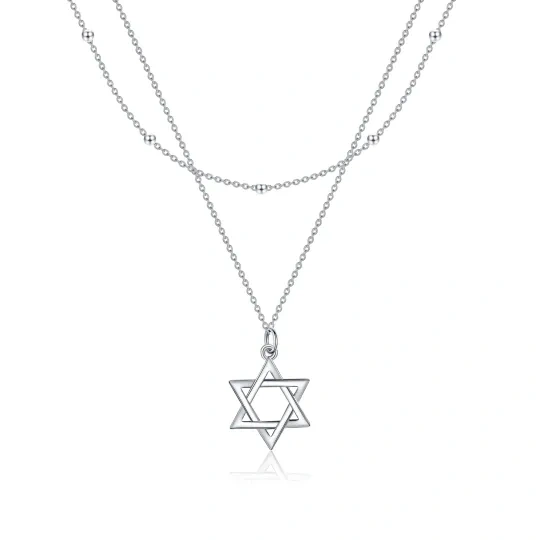 Collier superposé en argent sterling avec étoile de David