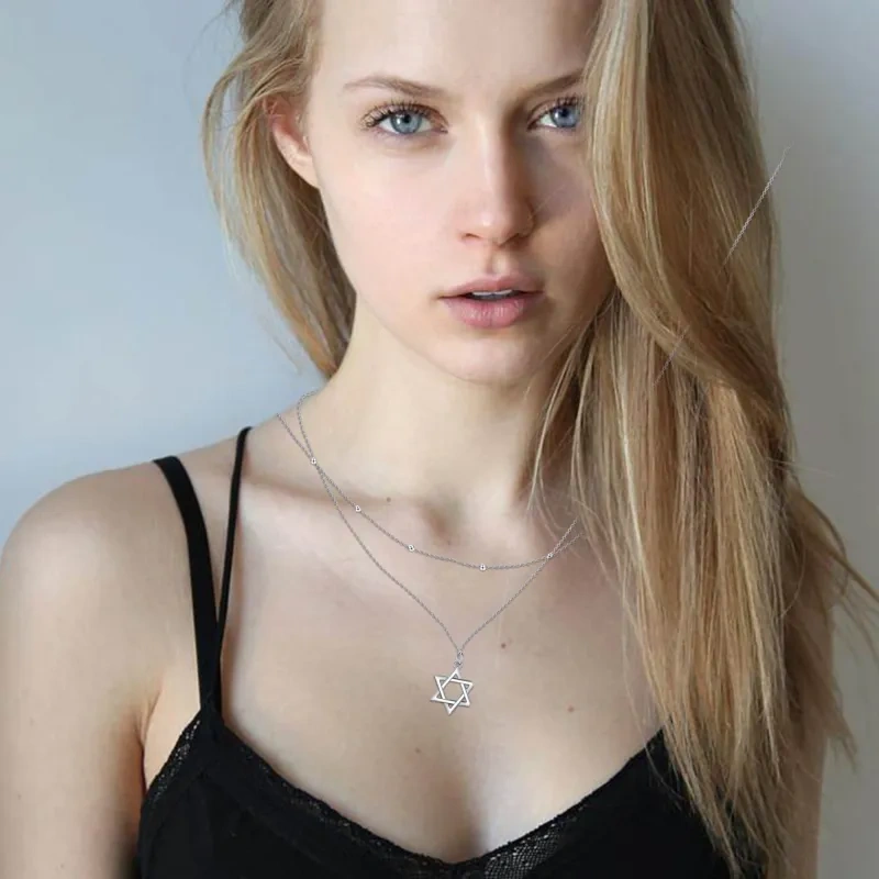 Sterling Silber Davidstern mehrschichtige Halskette-2