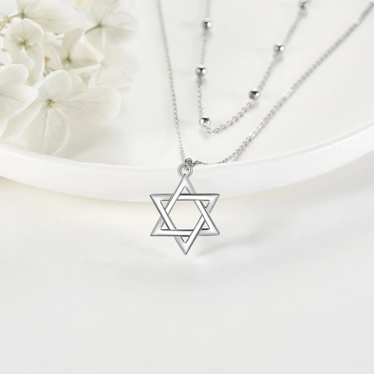 Sterling Silver Star Of David Layered Necklace-3