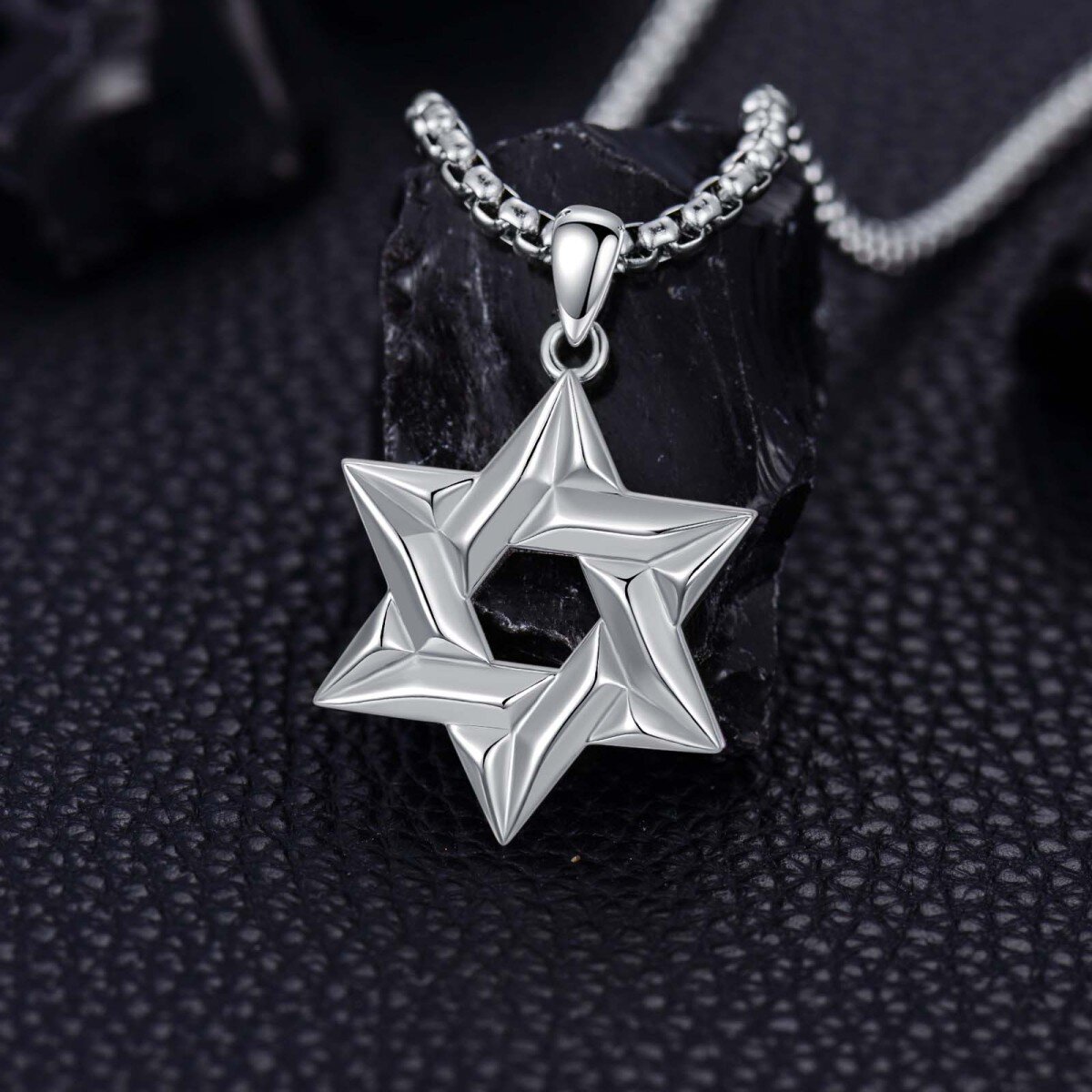 Sterling Silver Star Of David Pendant Necklace for Men-3