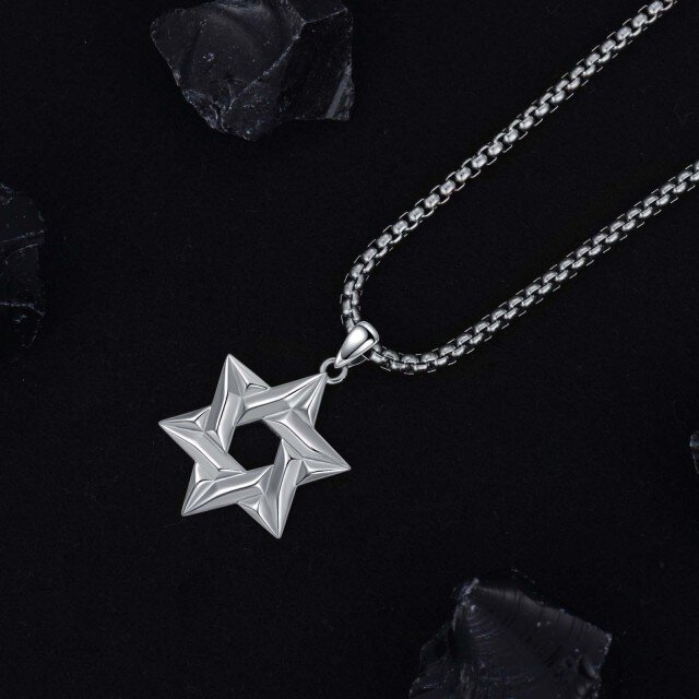 Sterling Silver Star Of David Pendant Necklace for Men-4