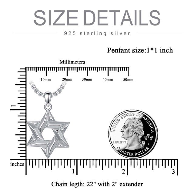 Sterling Silber Star Of David Anhänger Halskette für Männer-5