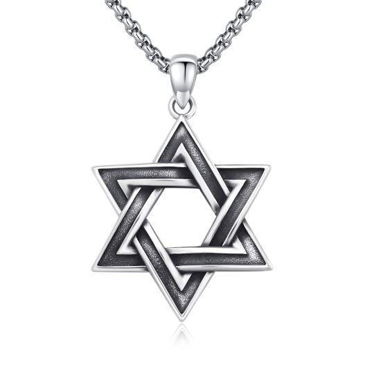 Sterling Silver Star Of David Pendant Necklace for Men