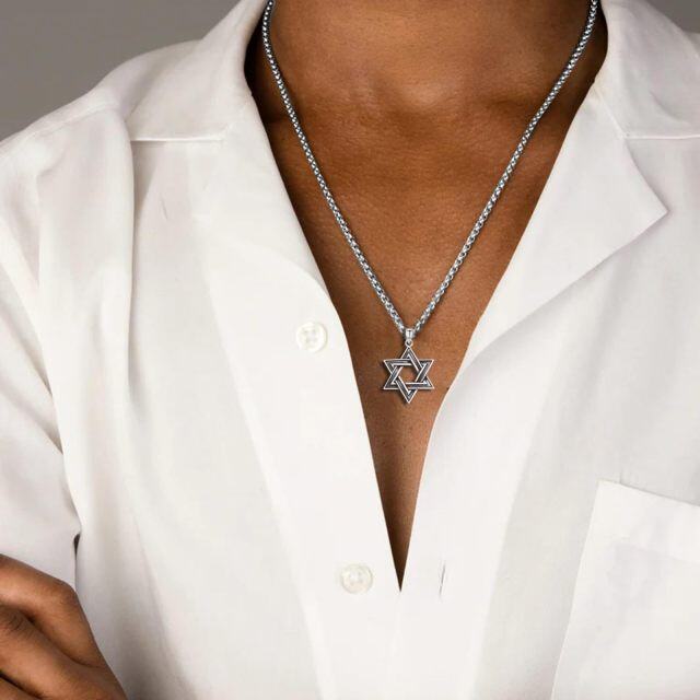 Collier avec pendentif étoile de David en argent sterling pour homme-2