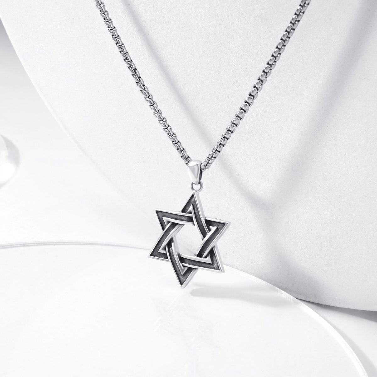 Sterling Silver Star Of David Pendant Necklace for Men-3