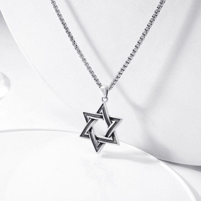 Sterling Silver Star Of David Pendant Necklace for Men-3