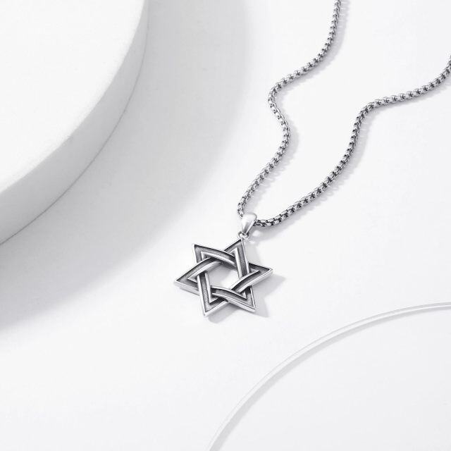 Sterling Silver Star Of David Pendant Necklace for Men-4