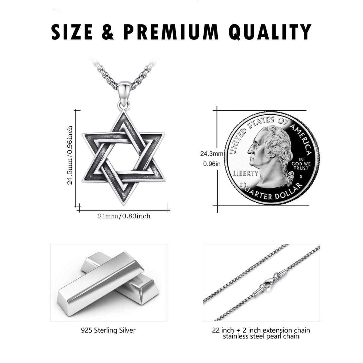 Sterling Silver Star Of David Pendant Necklace for Men-5