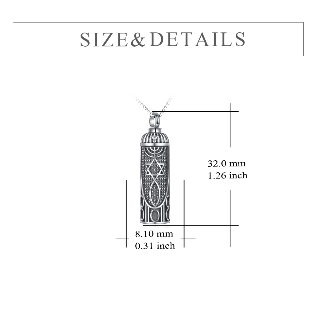 Srebrny naszyjnik z gwiazdą Dawida i urną z pieczęcią mesjańską na popiół-5