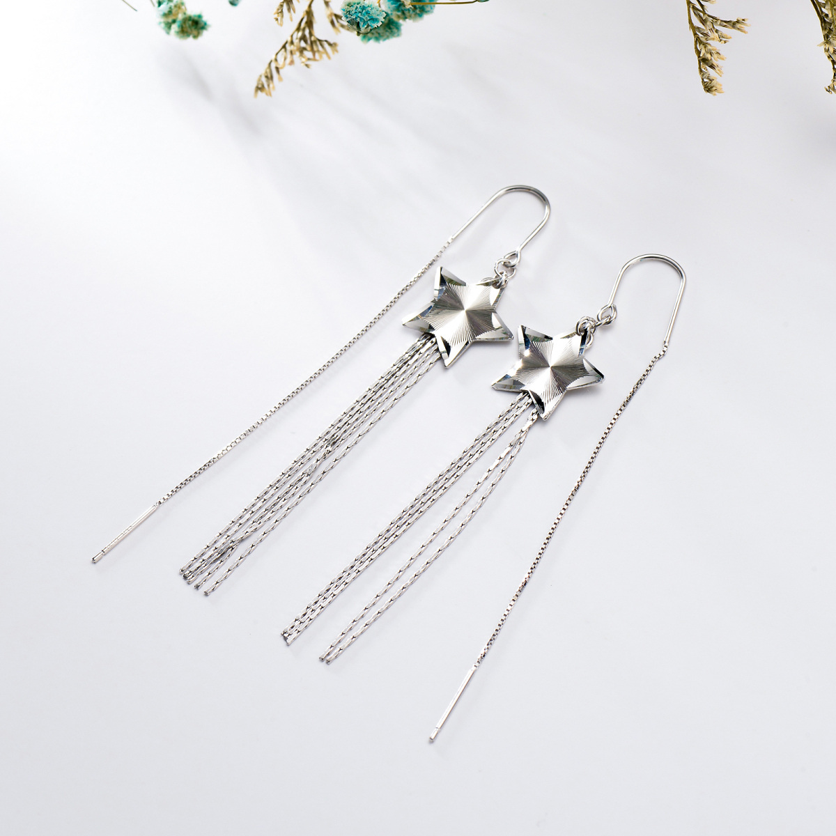 Sterling Silver Star Drop Earrings for Women-4