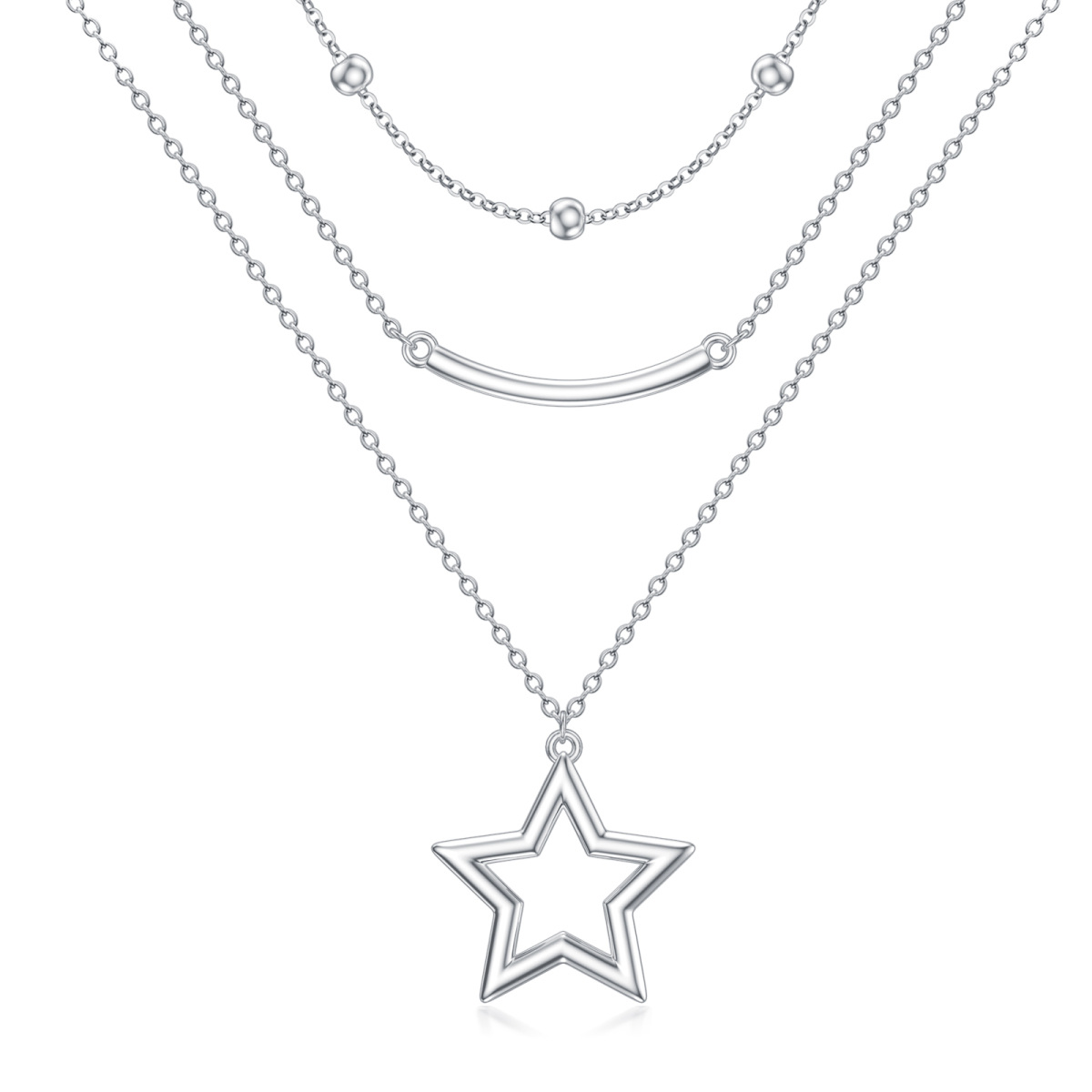 Sterling Silver Star Layered Necklace-1