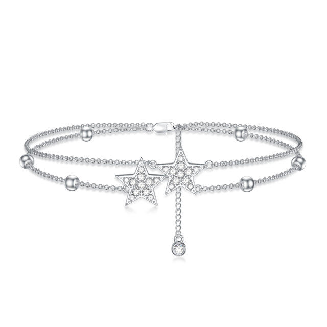 Sterling Silber Cubic Zirkonia Star mehrschichtige Fußkettchen-1