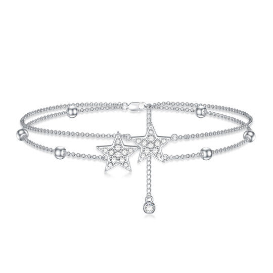 Sterling Silver Cubic Zirconia Star Multi-layered Anklet